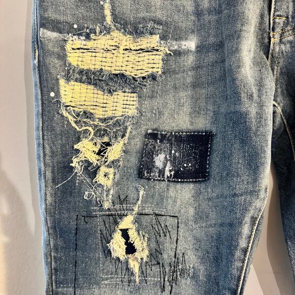 NWT First Row Vandalize Ripped And Stitched Straight Slim Men’s Jeans Size 38/32 - Picture 8 of 15